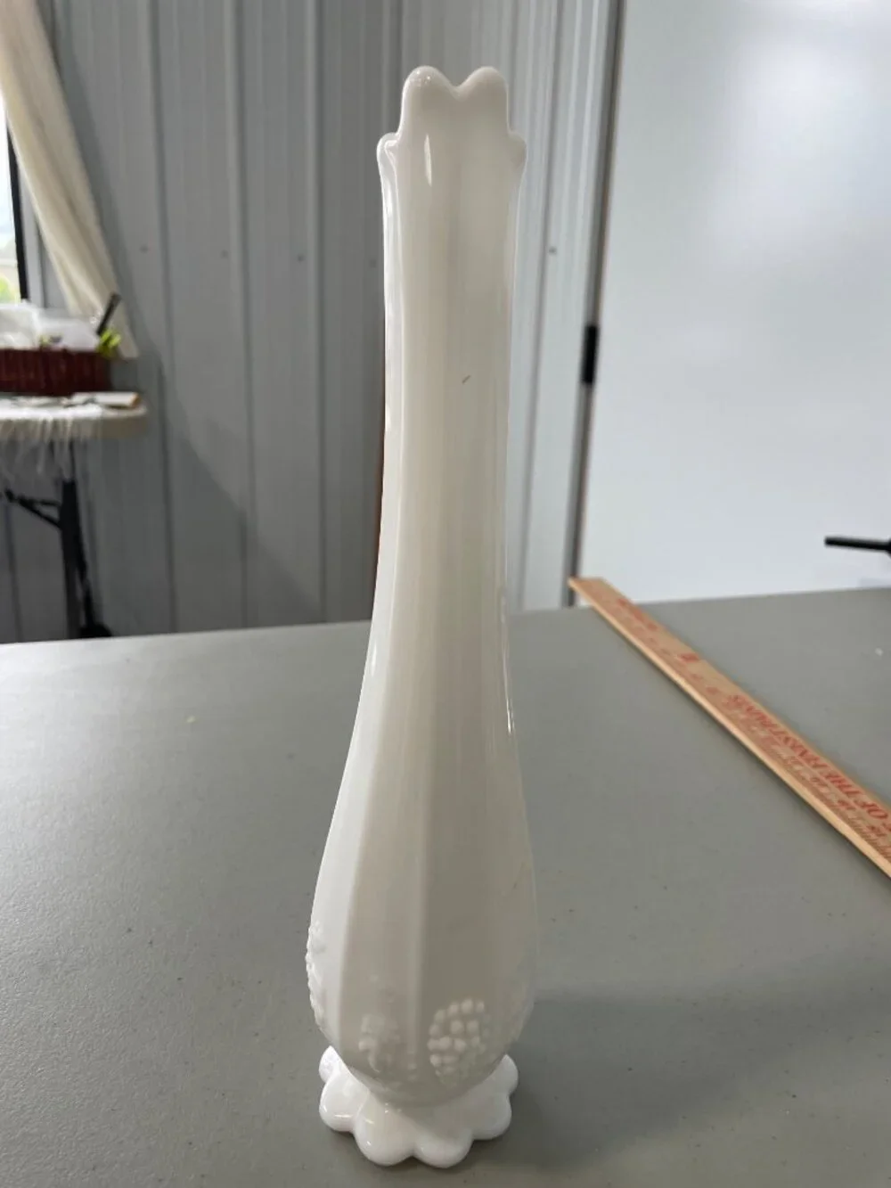 Vintage Westmoreland White Milk Glass Handcrafted Bud Vase Grape Pattern Retro